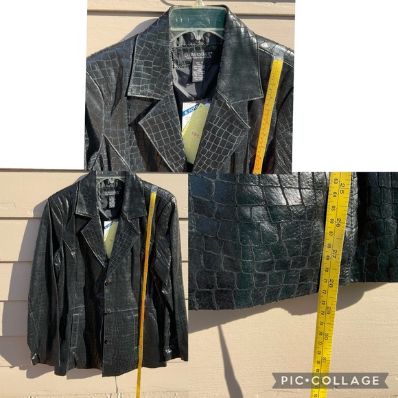 Dialogue Black Leather Jacket Croc Embossed Coat Lined Shimmer Size L Pockets - Picture 16 of 16